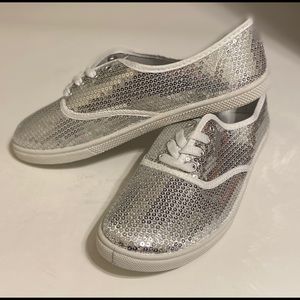 Cammie Silver Sequin Lace Up Tennis Sneakers